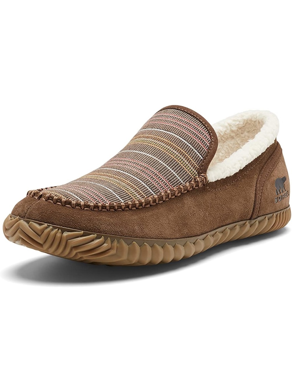 Sorel Brown Suede Slip-On Moccasin with Striped Upper